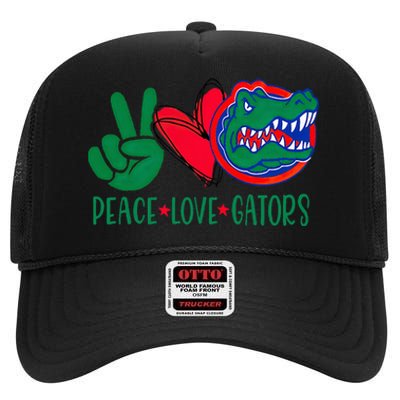 Peace Love Gator Cute Costume Animal Lover Alligator High Crown Mesh Back Trucker Hat