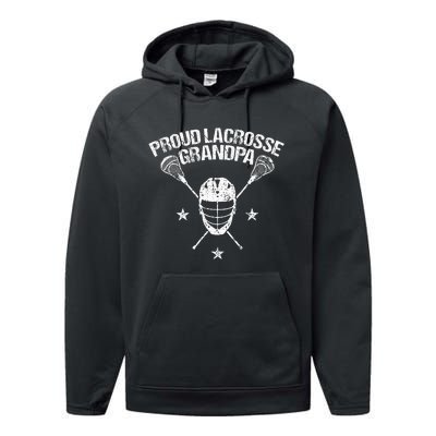 Proud Lax Grandpa Lacrosse Sports Player Helmet Stick Performance Fleece Hoodie