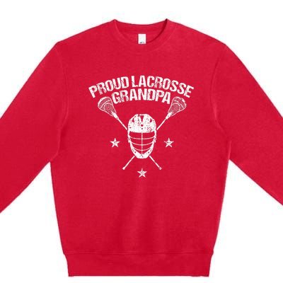 Proud Lax Grandpa Lacrosse Sports Player Helmet Stick Premium Crewneck Sweatshirt