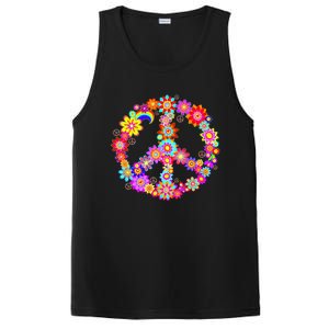 Peace Love Gift 60's 70's Hippie Costume Colorful Flowers Gift PosiCharge Competitor Tank