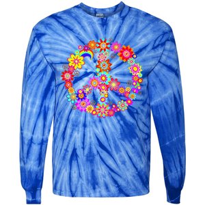 Peace Love Gift 60's 70's Hippie Costume Colorful Flowers Gift Tie-Dye Long Sleeve Shirt