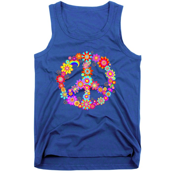 Peace Love Gift 60's 70's Hippie Costume Colorful Flowers Gift Tank Top