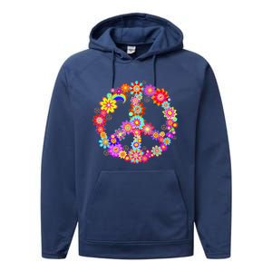 Peace Love Gift 60's 70's Hippie Costume Colorful Flowers Gift Performance Fleece Hoodie