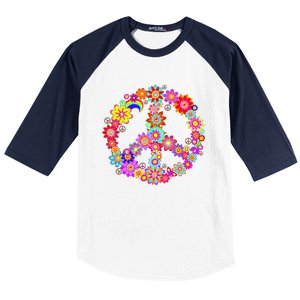 Peace Love Gift 60's 70's Hippie Costume Colorful Flowers Gift Baseball Sleeve Shirt