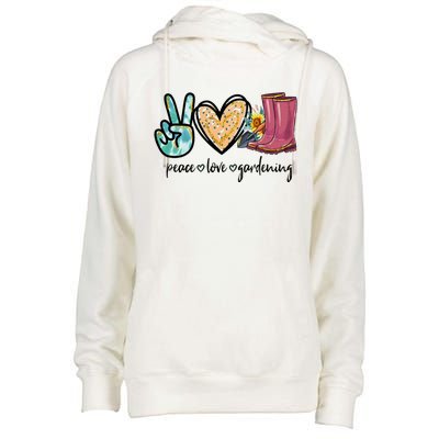 Peace Love Gardening Tools Flowers Garden Lover Fun Gardener Womens Funnel Neck Pullover Hood