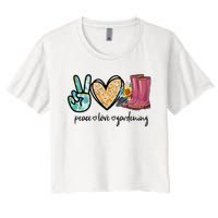 Peace Love Gardening Tools Flowers Garden Lover Fun Gardener Women's Crop Top Tee