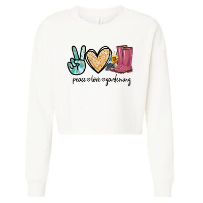 Peace Love Gardening Tools Flowers Garden Lover Fun Gardener Cropped Pullover Crew