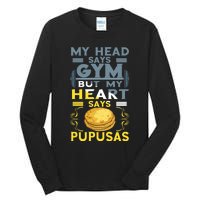 Pupusas Lover Gym Barbell Pupusas Heart El Salvadorian Food Tall Long Sleeve T-Shirt