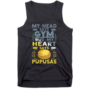 Pupusas Lover Gym Barbell Pupusas Heart El Salvadorian Food Tank Top