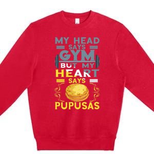 Pupusas Lover Gym Barbell Pupusas Heart El Salvadorian Food Premium Crewneck Sweatshirt