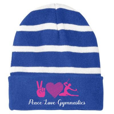 Peace Love Gymnastics Gift Striped Beanie with Solid Band