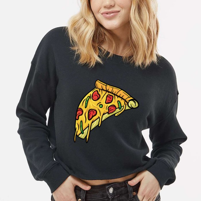 Pizza Lovers, Greasy Slice Of Pizza Cropped Pullover Crew