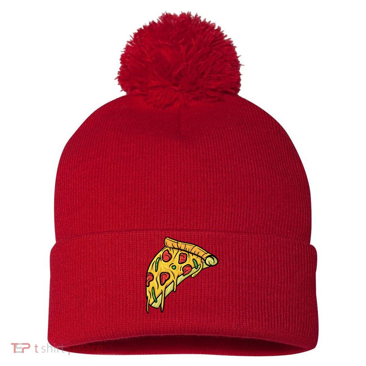 Pizza Lovers, Greasy Slice Of Pizza Pom Pom 12in Knit Beanie