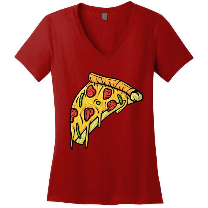 Pizza Lovers, Greasy Slice Of Pizza Women's V-Neck T-Shirt