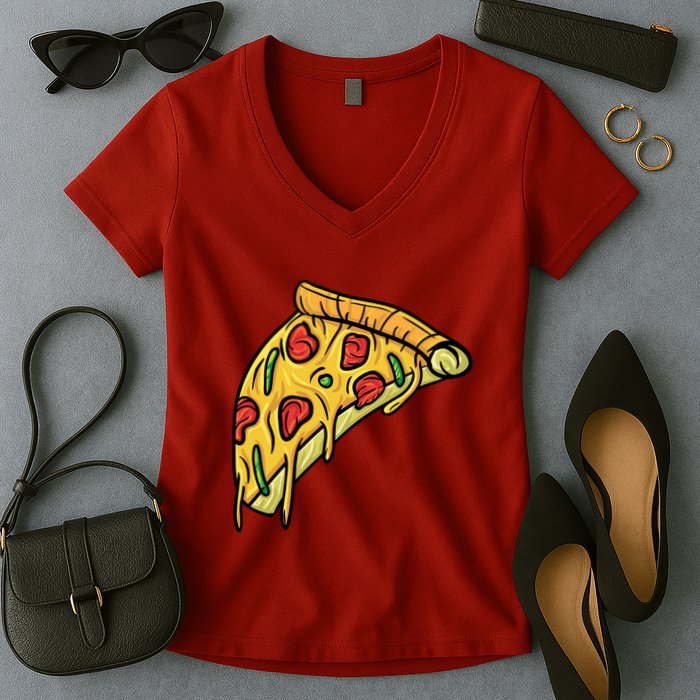 Pizza Lovers, Greasy Slice Of Pizza Women's V-Neck T-Shirt
