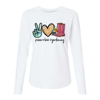 Peace Love Gardening Tools Flowers Garden Lover Fun Gardener Womens Cotton Relaxed Long Sleeve T-Shirt