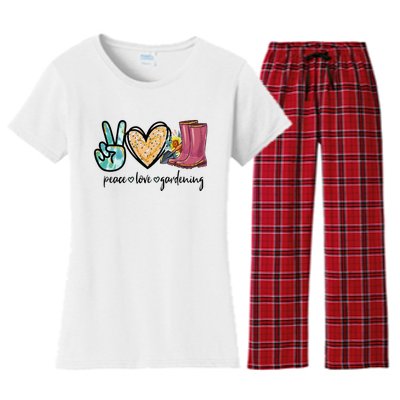 Peace Love Gardening Tools Flowers Garden Lover Fun Gardener Women's Flannel Pajama Set