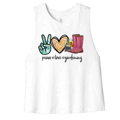 Peace Love Gardening Tools Flowers Garden Lover Fun Gardener Women's Racerback Cropped Tank