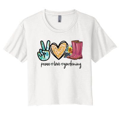 Peace Love Gardening Tools Flowers Garden Lover Fun Gardener Women's Crop Top Tee