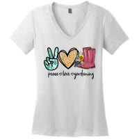 Peace Love Gardening Tools Flowers Garden Lover Fun Gardener Women's V-Neck T-Shirt