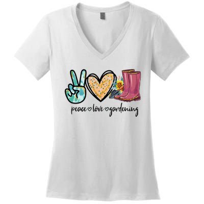 Peace Love Gardening Tools Flowers Garden Lover Fun Gardener Women's V-Neck T-Shirt