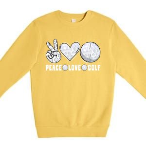 Peace Love Golf Funny Mommy Dad Son Daughter Gift Premium Crewneck Sweatshirt