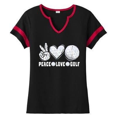 Peace Love Golf Funny Mommy Dad Son Daughter Gift Ladies Halftime Notch Neck Tee