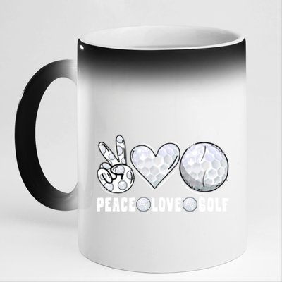 Peace Love Golf Funny Mommy Dad Son Daughter Gift 11oz Black Color Changing Mug