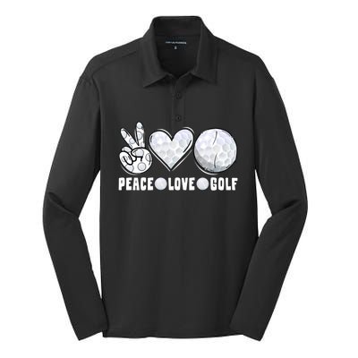 Peace Love Golf Funny Mommy Dad Son Daughter Gift Silk Touch Performance Long Sleeve Polo