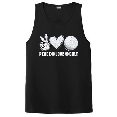 Peace Love Golf Funny Mommy Dad Son Daughter Gift PosiCharge Competitor Tank