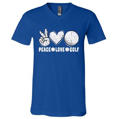 Peace Love Golf Funny Mommy Dad Son Daughter Gift V-Neck T-Shirt