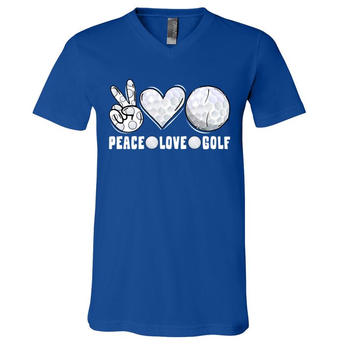 Peace Love Golf Funny Mommy Dad Son Daughter Gift V-Neck T-Shirt