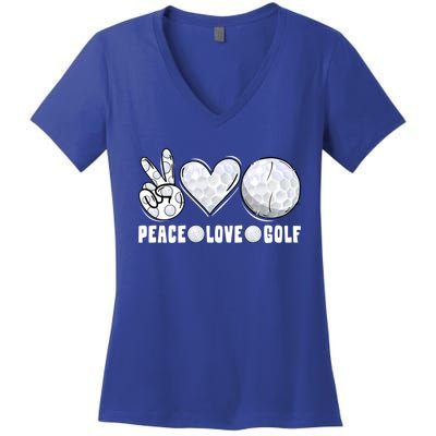 Peace Love Golf Funny Mommy Dad Son Daughter Gift Women's V-Neck T-Shirt