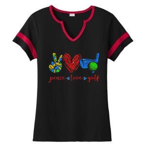 Peace Love Golf Cute Golf Lovers Gifts Ladies Halftime Notch Neck Tee