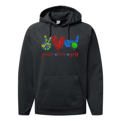 Peace Love Golf Cute Golf Lovers Gifts Performance Fleece Hoodie