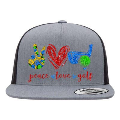 Peace Love Golf Cute Golf Lovers Gifts Flat Bill Trucker Hat