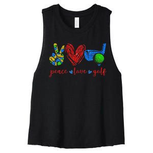 Peace Love Golf Cute Golf Lovers Gifts Women's Racerback Cropped Tank