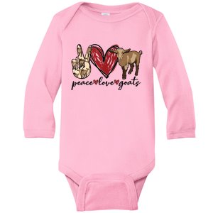 Peace Love Goats Farm Girl Goat Lover Gift Funny Goat Baby Long Sleeve Bodysuit