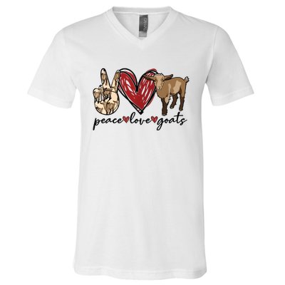 Peace Love Goats Farm Girl Goat Lover Gift Funny Goat V-Neck T-Shirt