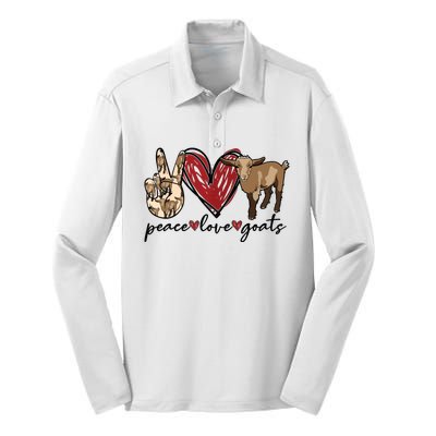 Peace Love Goats Farm Girl Goat Lover Gift Funny Goat Silk Touch Performance Long Sleeve Polo