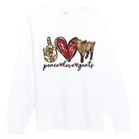 Peace Love Goats Farm Girl Goat Lover Gift Funny Goat Premium Crewneck Sweatshirt