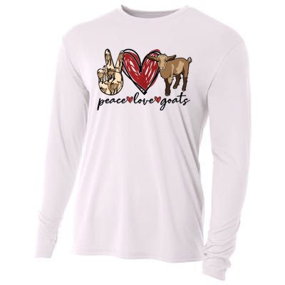 Peace Love Goats Farm Girl Goat Lover Gift Funny Goat Cooling Performance Long Sleeve Crew