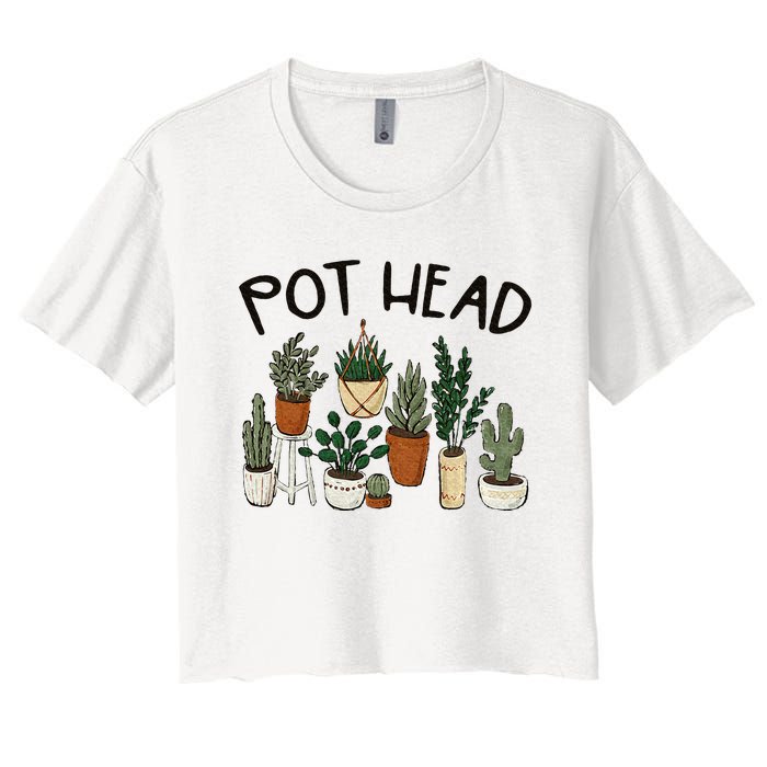 Plant Lover Gardener Pot Head Succulent Funny Women's Crop Top Tee