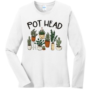 Plant Lover Gardener Pot Head Succulent Funny Ladies Long Sleeve Shirt