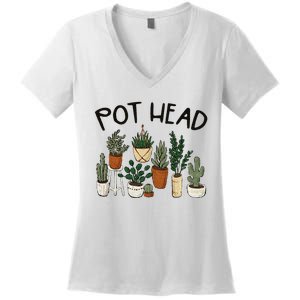 Plant Lover Gardener Pot Head Succulent Funny Women's V-Neck T-Shirt