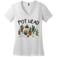 Plant Lover Gardener Pot Head Succulent Funny Women's V-Neck T-Shirt