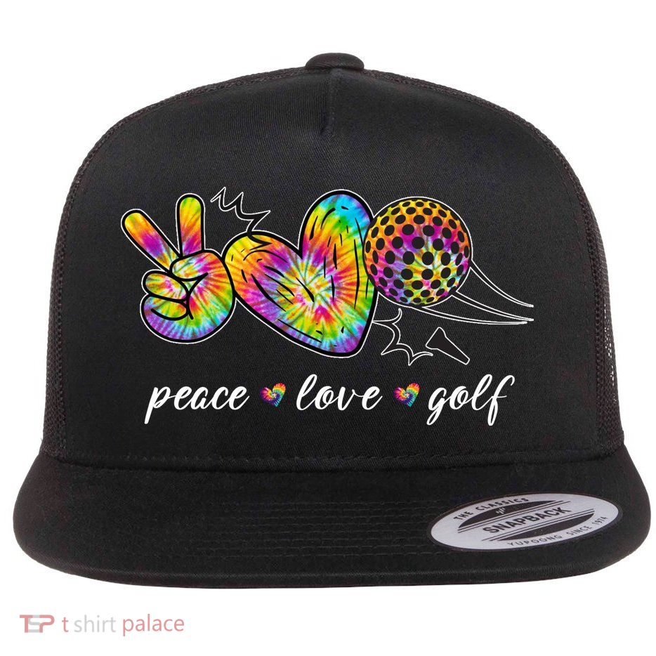 Peace Love Golf Rainbow Gift Flat Bill Trucker Hat