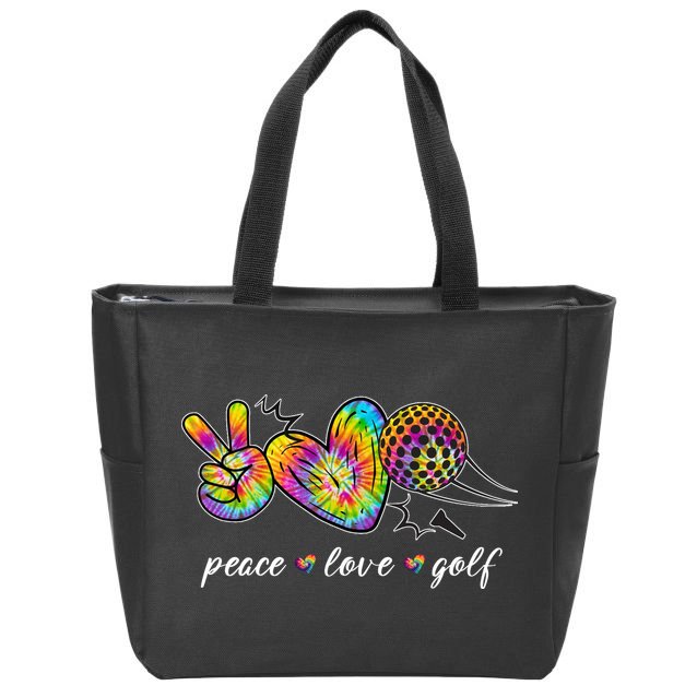 Peace Love Golf Rainbow Gift Zip Tote Bag