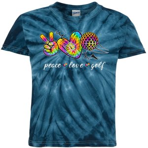 Peace Love Golf Rainbow Gift Kids Tie-Dye T-Shirt