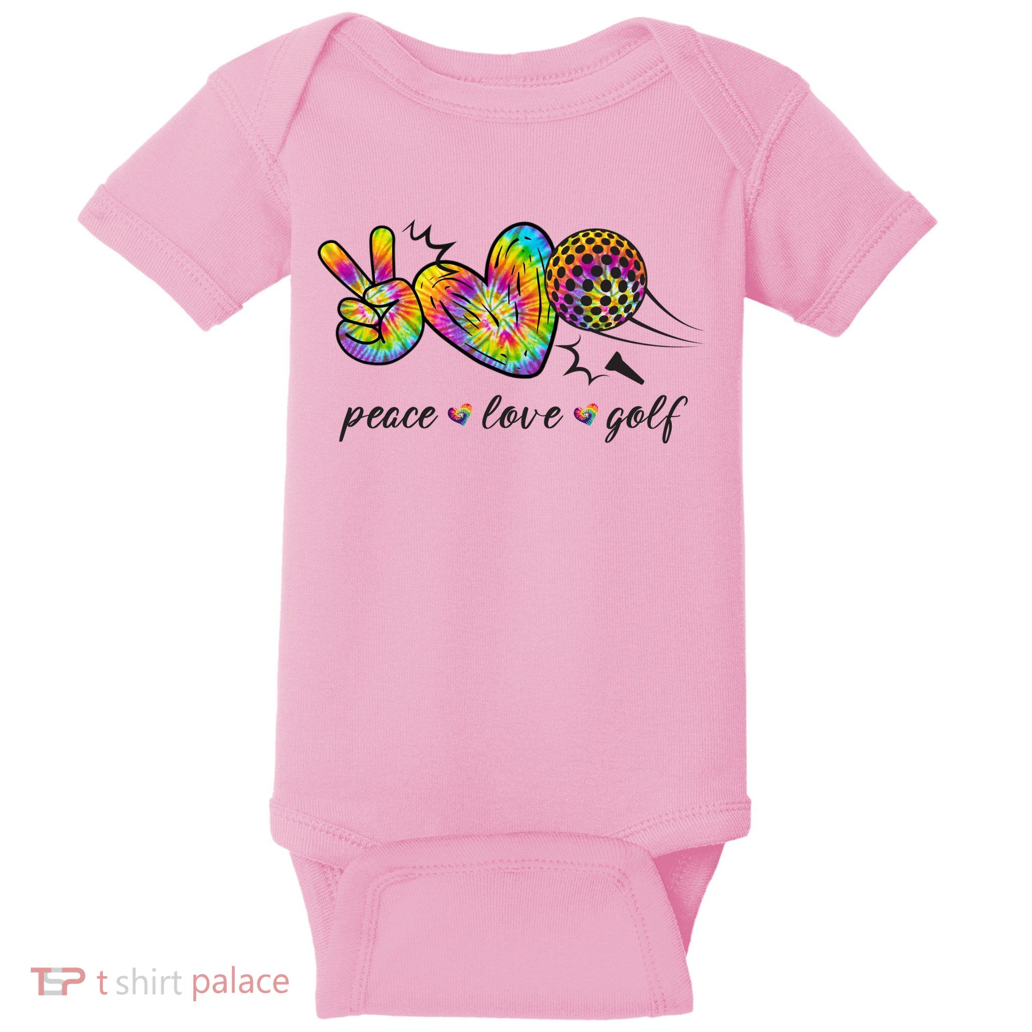 Peace Love Golf Rainbow Gift Baby Bodysuit